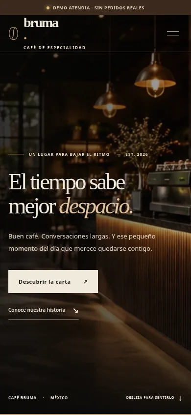 Recibo boutique de Café Bruma Signature en móvil