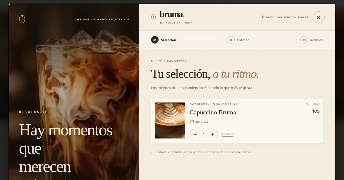 Experiencia web Café Bruma Signature Edition en computadora