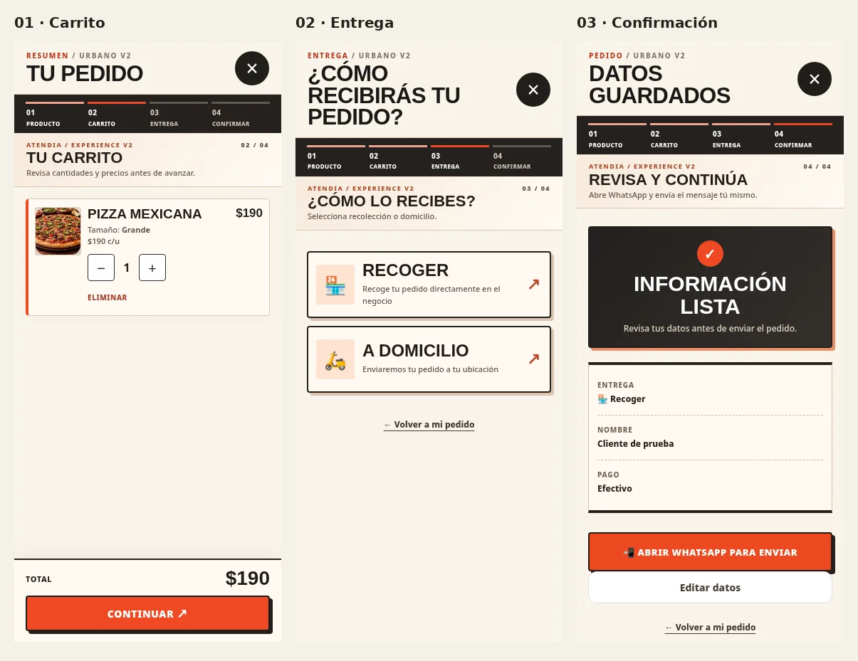 Vista previa real de la interfaz de pedido Premium Experience V2